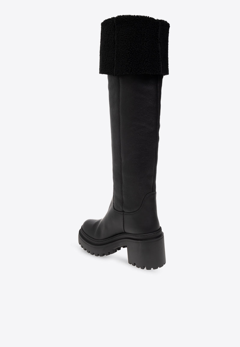 Giuseppe Zanotti Iwona 70 Leather and Shearling Knee-High Boots Black I380009 001-NERO