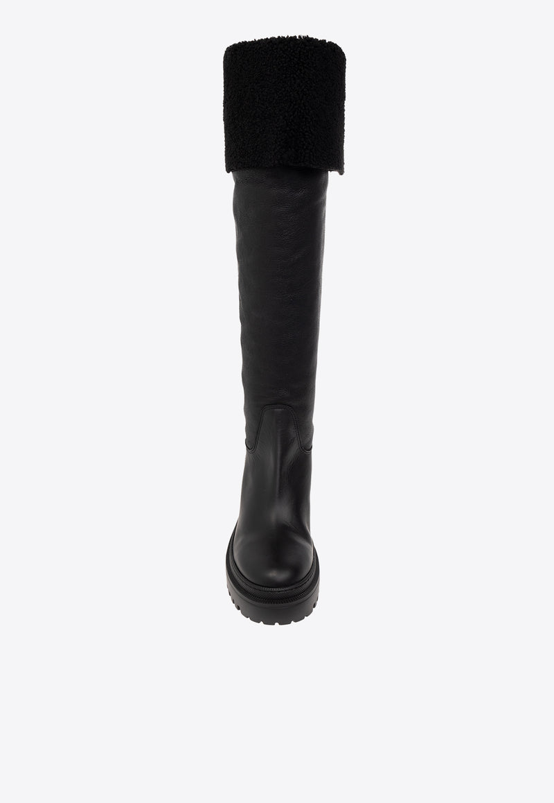 Giuseppe Zanotti Iwona 70 Leather and Shearling Knee-High Boots Black I380009 001-NERO