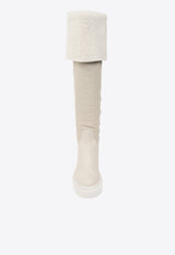 Giuseppe Zanotti Iwona 70 Leather and Shearling Knee-High Boots Beige I380009 004-AVORIO