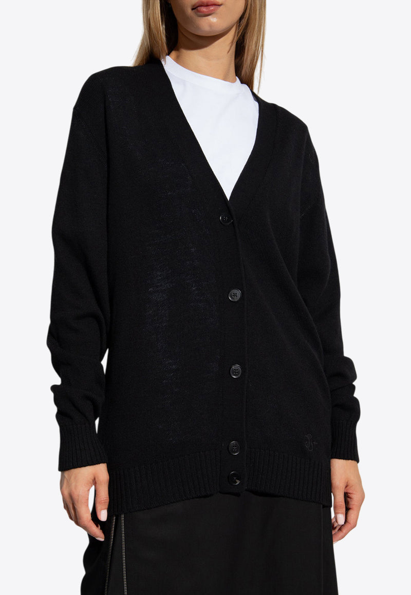 Jil Sander Logo Embroidered Wool Cardigan Black J40GP0049 J14524-001