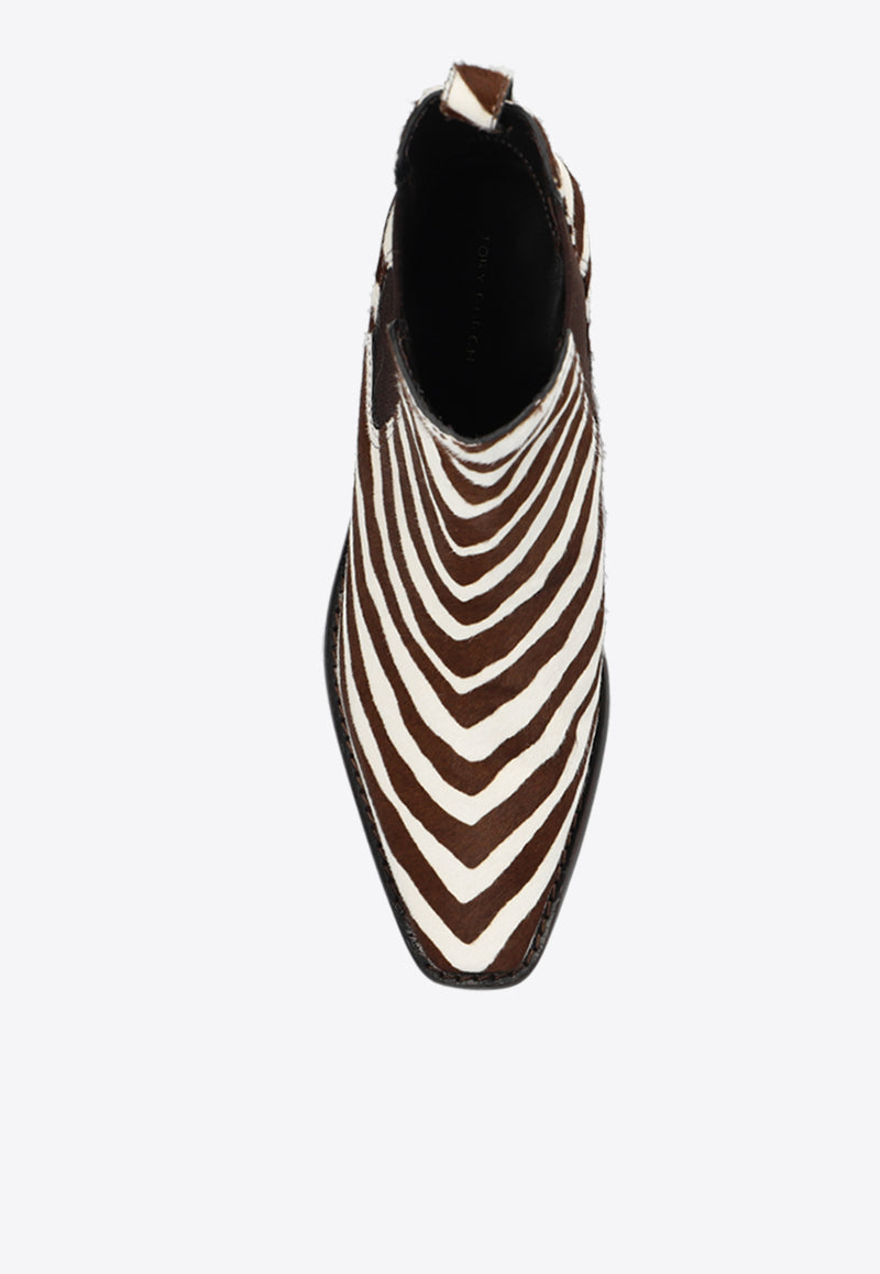 Tory Burch Zebra Print Leather Ankle Boots Brown 152497 0-960