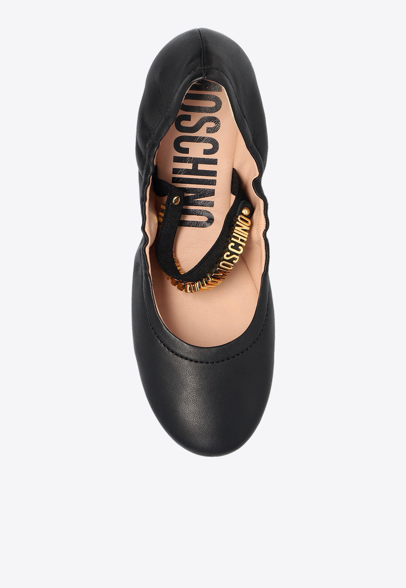 Moschino Logo Plaque Leather Ballet Flats Black MA11050C1H MA0-000