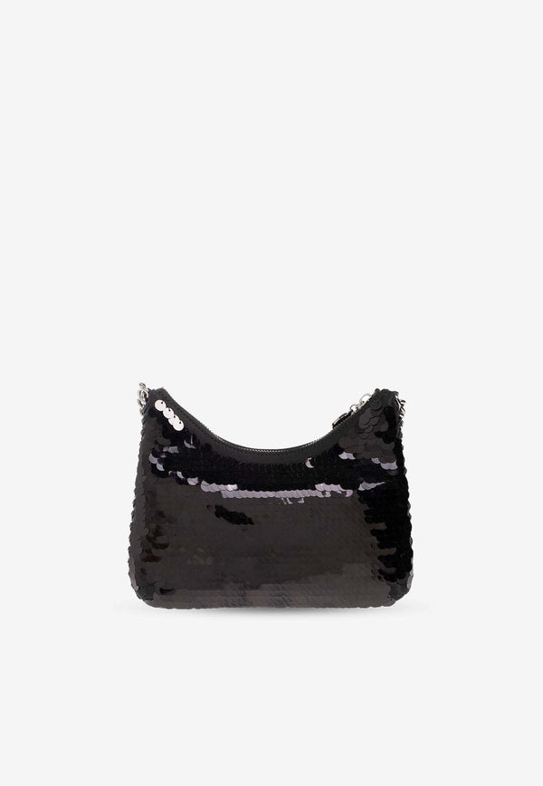 Stella McCartney Falabella Sequined Chain Shoulder Bag Black 7B0001 WP0267-1000