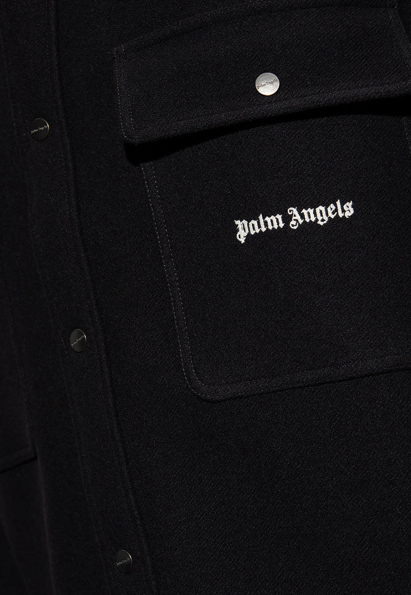 Palm Angels Logo Embroidered Buttoned Shirt Black PMES012F23 FAB002-1001