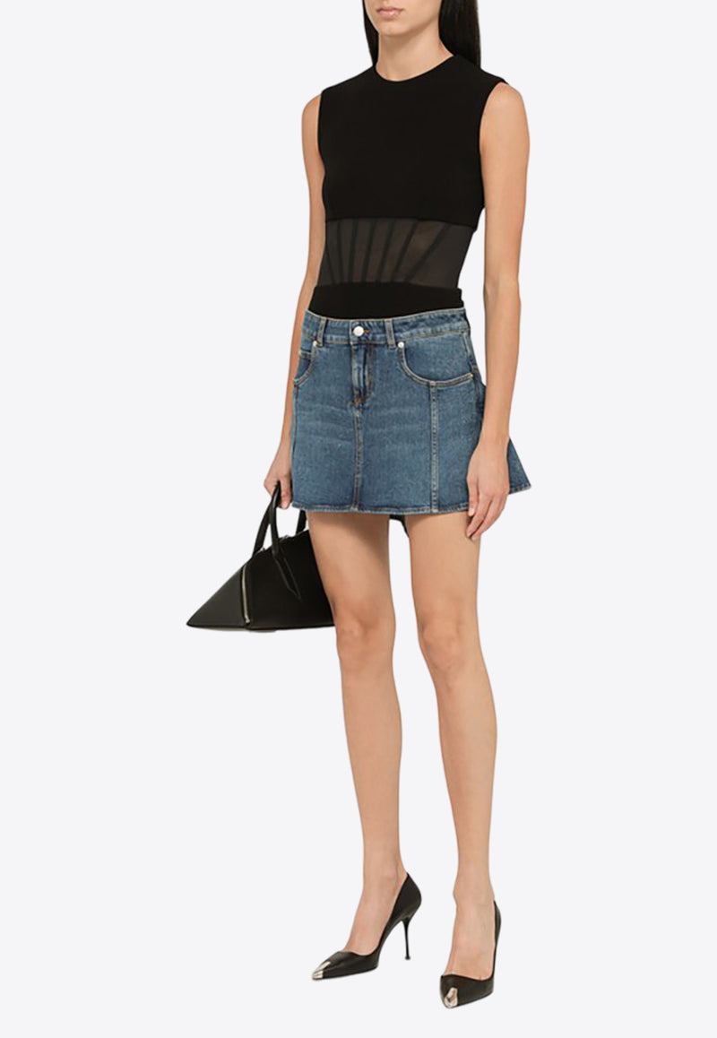 Alexander McQueen Ruffled Mini Denim Skirt 754745QMACH/N_ALEXQ-4164