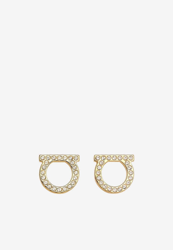 Salvatore Ferragamo Large Gancini Crystal Stud Earrings Gold 760122 STUD STR 12D 696573 STUD GCRYST/OROGLUC