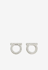 Salvatore Ferragamo Large Gancini Crystal Stud Earrings Silver 760122 STUD STR 12D 696574 STUD GCRYST/PLDLC