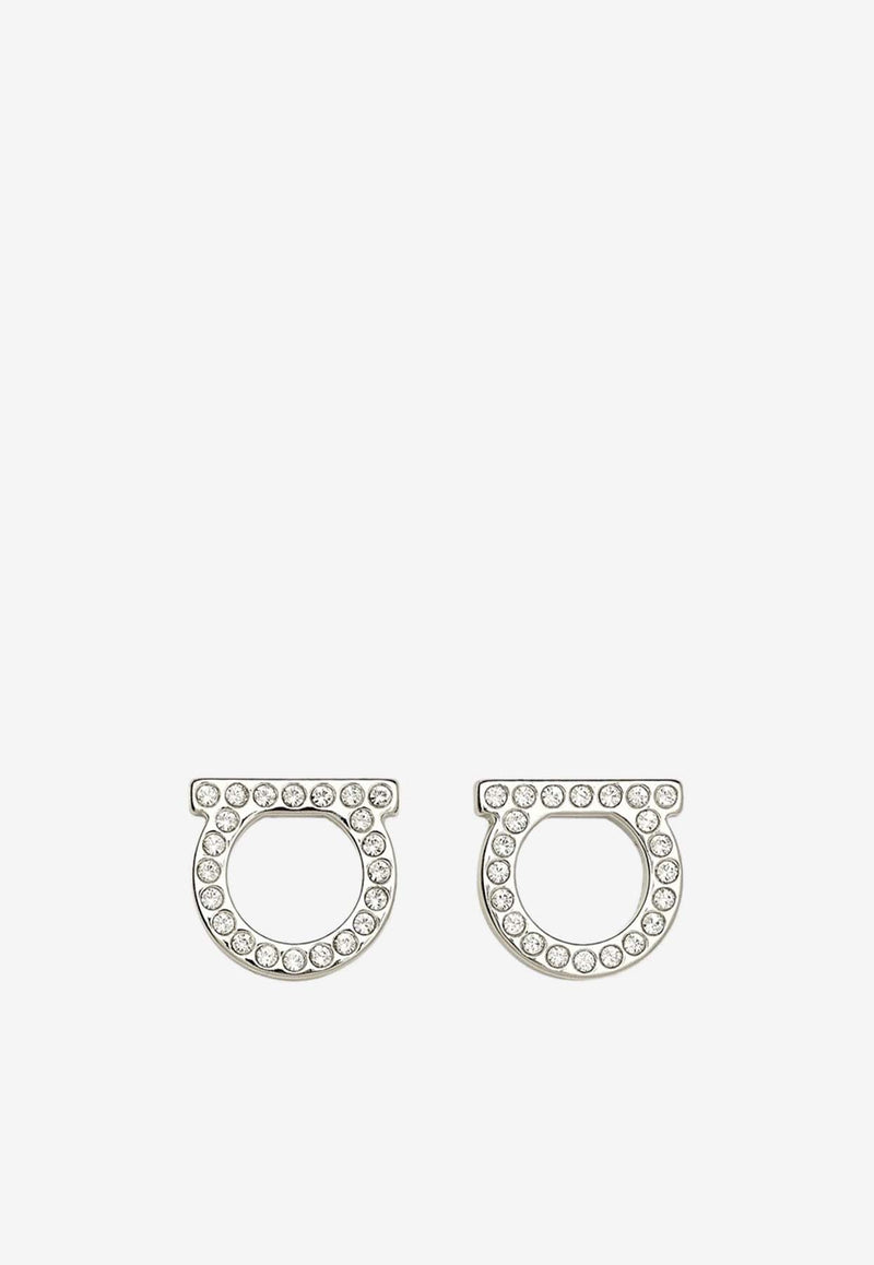 Salvatore Ferragamo Large Gancini Crystal Stud Earrings Silver 760122 STUD STR 12D 696574 STUD GCRYST/PLDLC