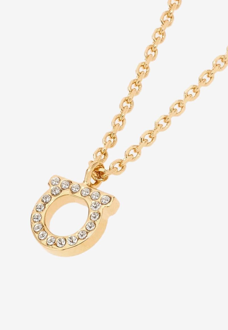 Salvatore Ferragamo Small Gancini Crystal Chain Necklace Gold 760131 NKL G STRA 8 696654 GCOLLO/OROGIOV