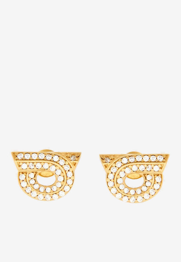 Salvatore Ferragamo Crystal-Embellished Gancini Earrings 760699 NEW GSTR 14D 770433 ORO