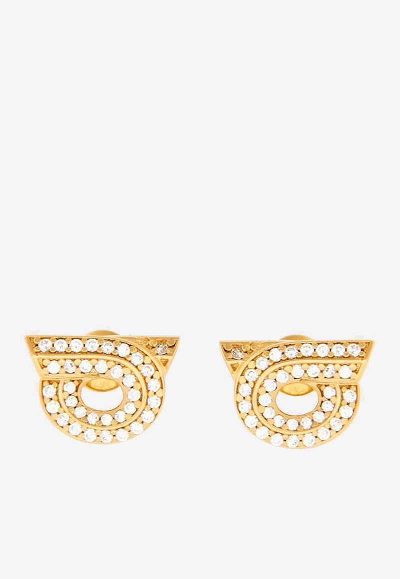 Salvatore Ferragamo Crystal-Embellished Gancini Earrings 760699 NEW GSTR 14D 770433 ORO