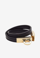 Salvatore Ferragamo Gancini Double-Twist Leather Bracelet Black 760768 BR HUG SMALL 776171 BLACK/ORO