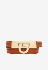 Salvatore Ferragamo Gancini Double-Twist Leather Bracelet Cognac 760768 BR HUG SMALL 776173 COGNAC/ORO