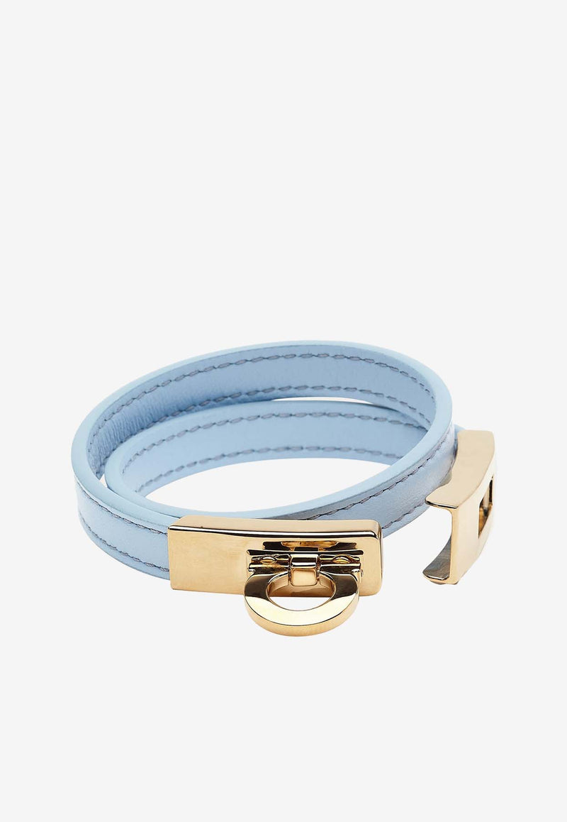 Salvatore Ferragamo Gancini Double-Twist Leather Bracelet Sky Blue 760768 BR HUG SMALL 776174 SKY BLUE/ORO