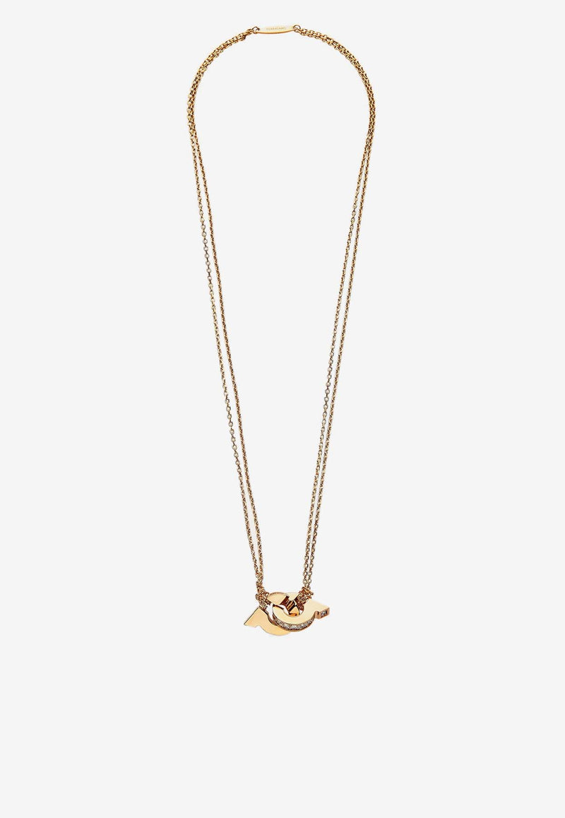 Salvatore Ferragamo Double-Gancini Chain Necklace Gold 760771 NKL FLUIDZIR 776250 ORO/CRYSTAL