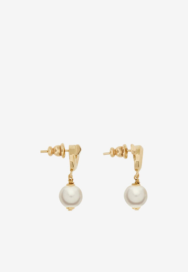 Salvatore Ferragamo Gancini Pearl Drop Earrings Gold 760780 EAR NEWGAN P 776601 ORO/PERLA