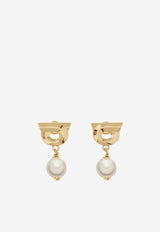 Salvatore Ferragamo Gancini Pearl Drop Earrings Gold 760780 EAR NEWGAN P 776601 ORO/PERLA