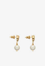 Salvatore Ferragamo Crystal Embellished Gancini Pearl Drop Earrings Gold 760781 EAR GSTR P 776604 ORO/PERLA