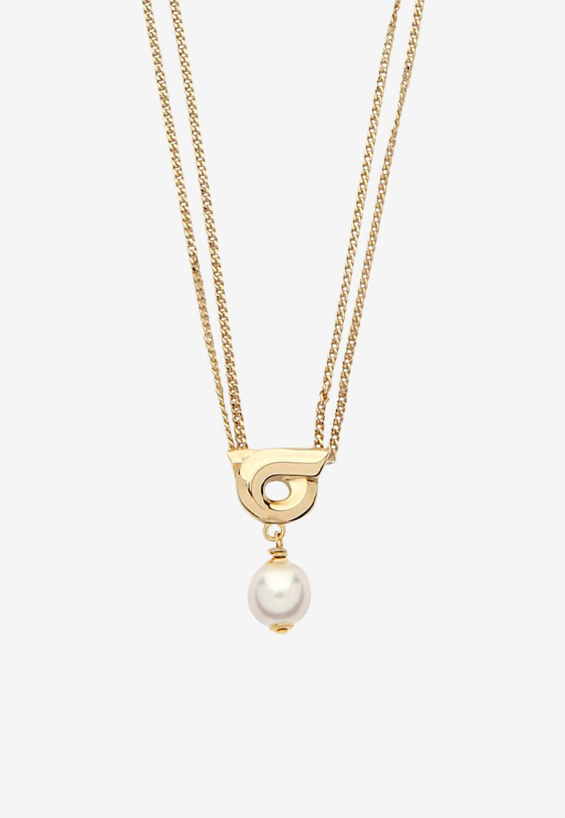 Salvatore Ferragamo Gancini Pearl Pendant Chain Necklace Gold 760782 NKL NEWGAN P 776607 ORO/PERLE