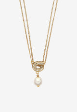 Salvatore Ferragamo Crystal Embellished Gancini Chain Necklace Gold 760783 NKL GSTR P 776608 ORO PERLA