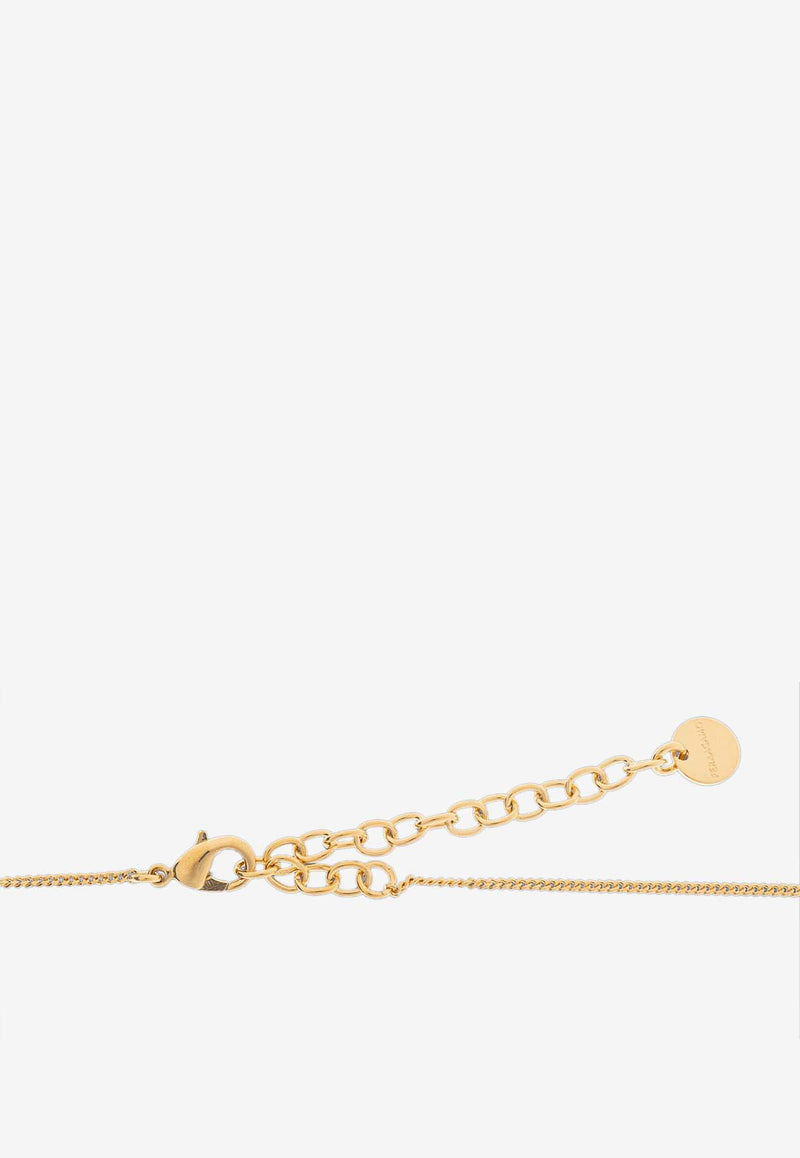 Salvatore Ferragamo Gancini Pendant Chain Necklace Gold 760801 NKL ESSE PER 780374 ORO GIOVE/WHITE