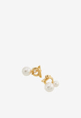 Salvatore Ferragamo Double Pearl Gancini Earrings Gold 760805 EAR GANWAVPE 780384 ORO GIOVE/WHITE