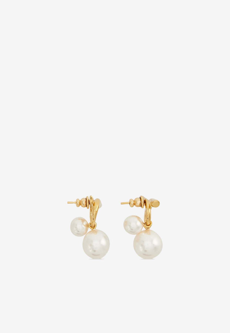 Salvatore Ferragamo Double Pearl Gancini Earrings Gold 760805 EAR GANWAVPE 780384 ORO GIOVE/WHITE