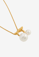 Salvatore Ferragamo Gancini Double-Pearl Chain Necklace Gold 760806 NKL GANWAVPE 780390 ORO GIOVE/WHITE