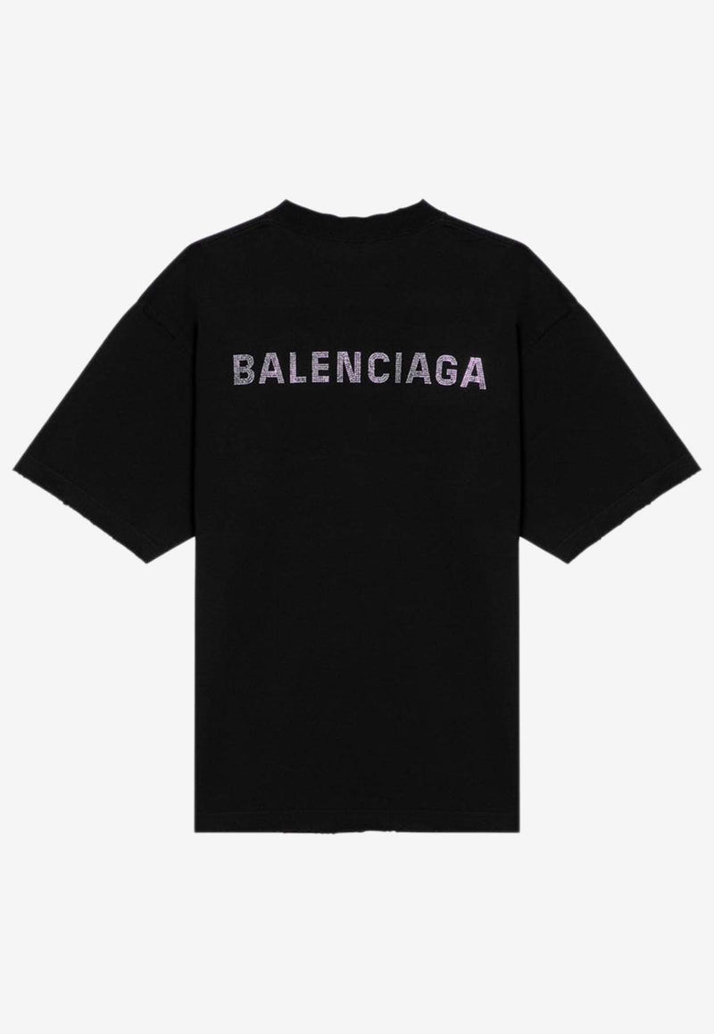 Balenciaga Rhinestone Logo Oversized T-shirt 764235TOVJ6/P_BALEN-1083 Black