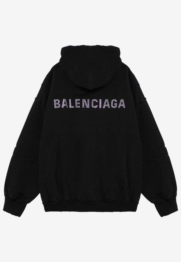 Balenciaga Rhinestone Logo Distressed Hoodie 767877TQVY1/P_BALEN-1083 Black