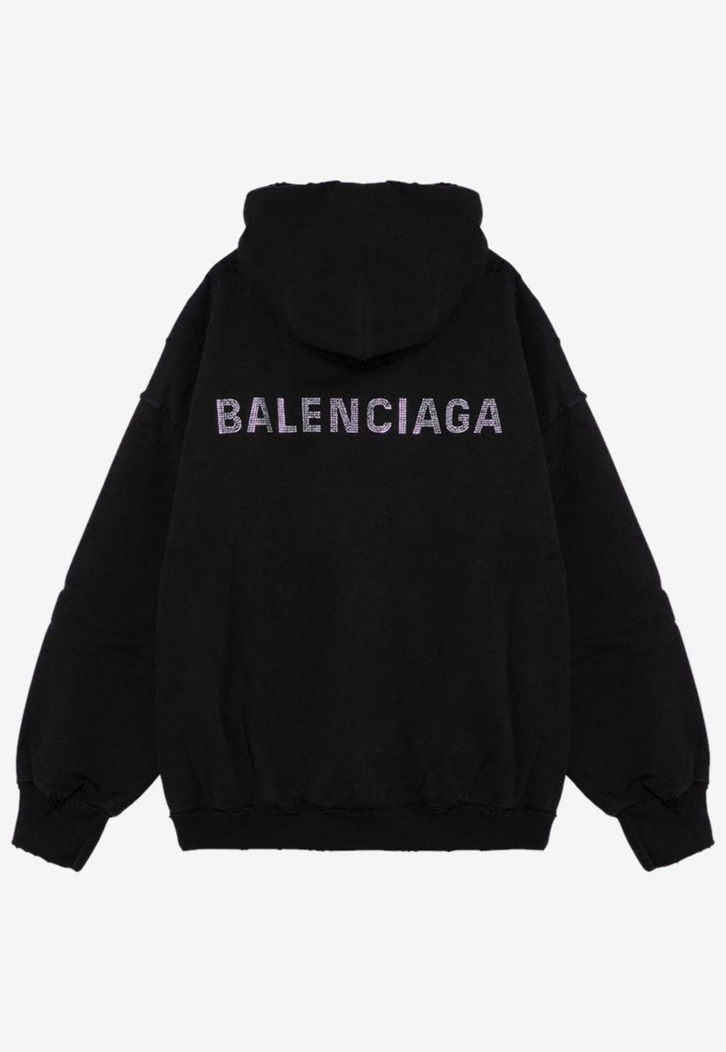 Balenciaga Rhinestone Logo Distressed Hoodie 767877TQVY1/P_BALEN-1083 Black