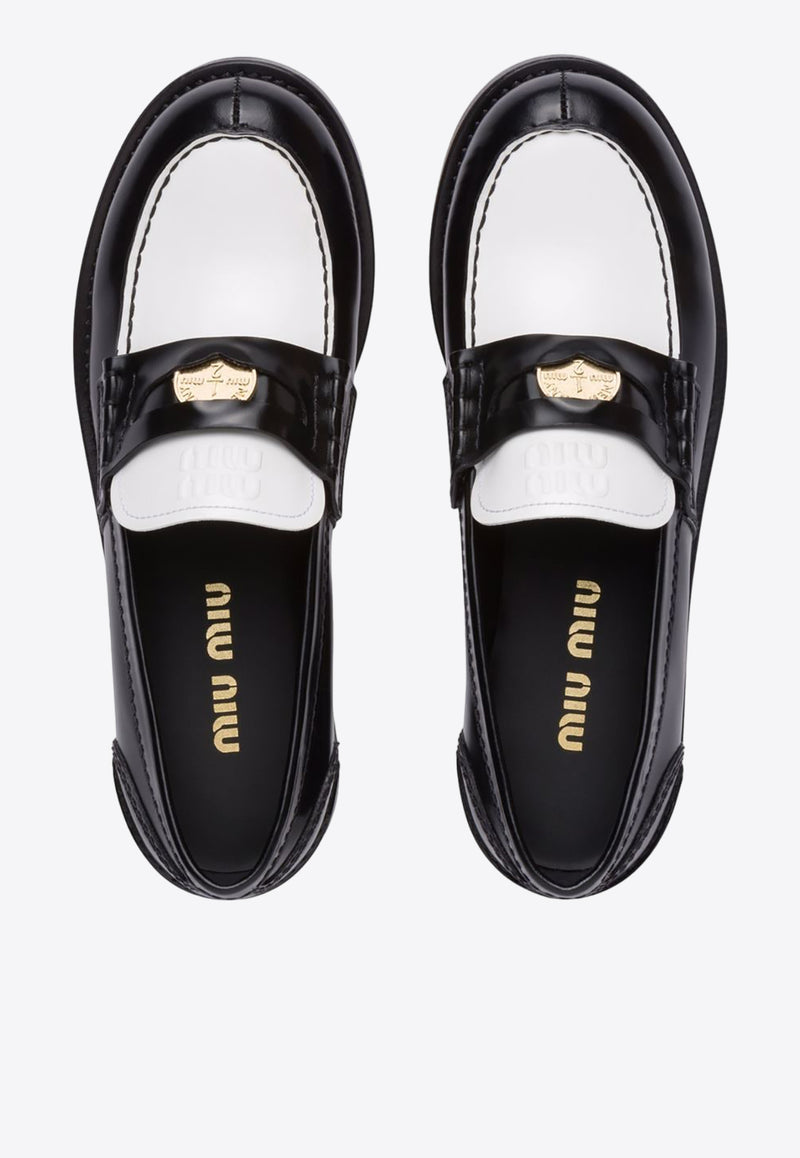 Miu Miu Two-Tone Leather Penny Loafers Black 5D773DF020AZE_F0967