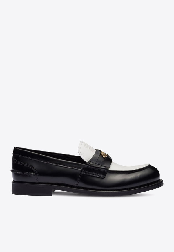 Miu Miu Two-Tone Leather Penny Loafers Black 5D773DF020AZE_F0967