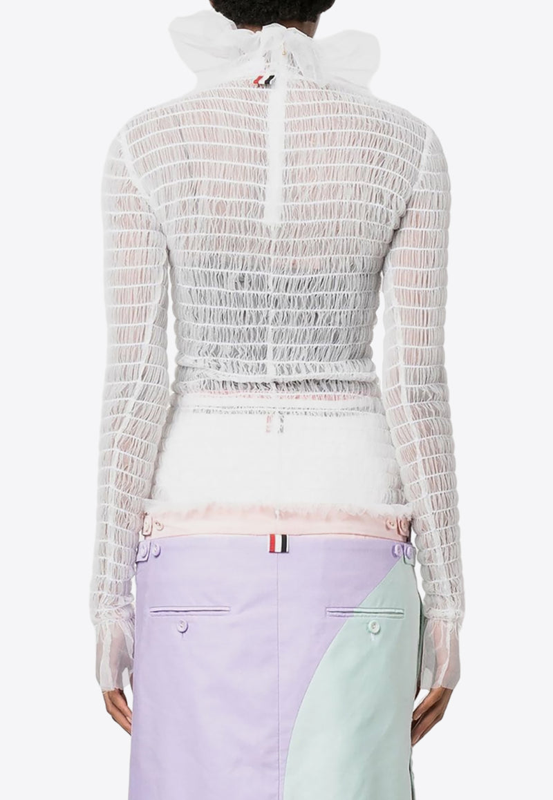 Thom Browne Turtleneck Sheer Tulle Top White FUU052A08116_100