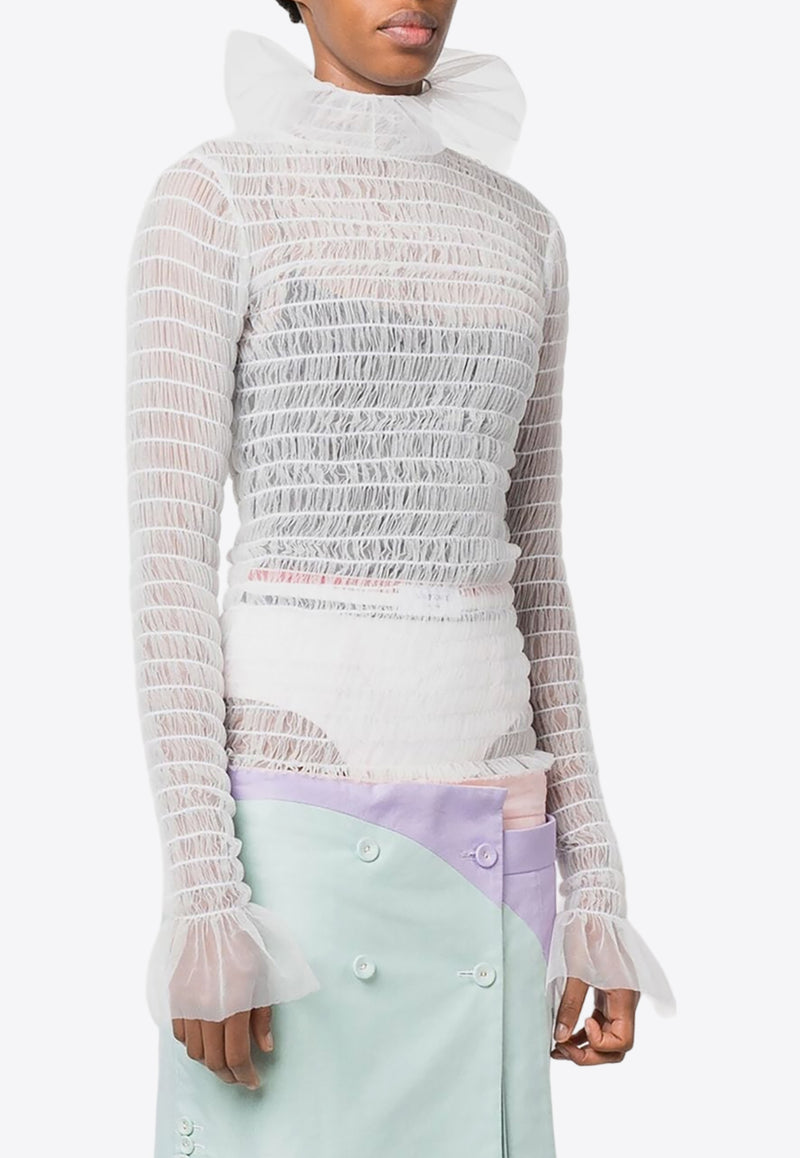 Thom Browne Turtleneck Sheer Tulle Top White FUU052A08116_100