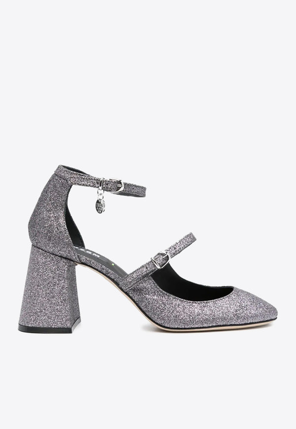 MSGM Logo Charm 90 Glittered Pumps Silver 3541MDS121538_90