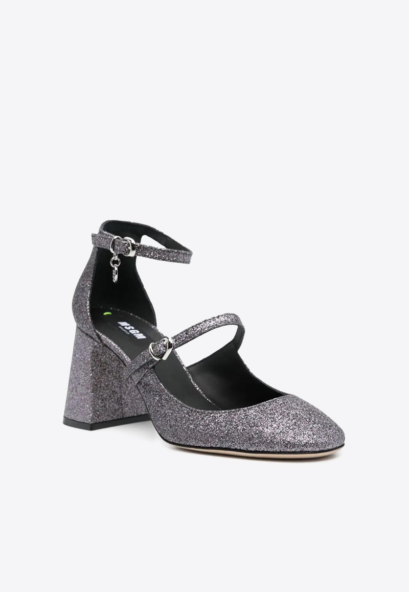 MSGM Logo Charm 90 Glittered Pumps Silver 3541MDS121538_90