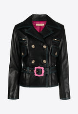 CORMIO Double-Breasted Belted Leather Jacket Black FLORENCE20BLACK