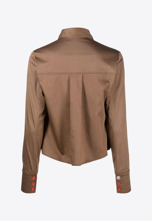 CORMIO Katy Long-Sleeved Shirt with Patches Brown KATYCOTTONBEIGE