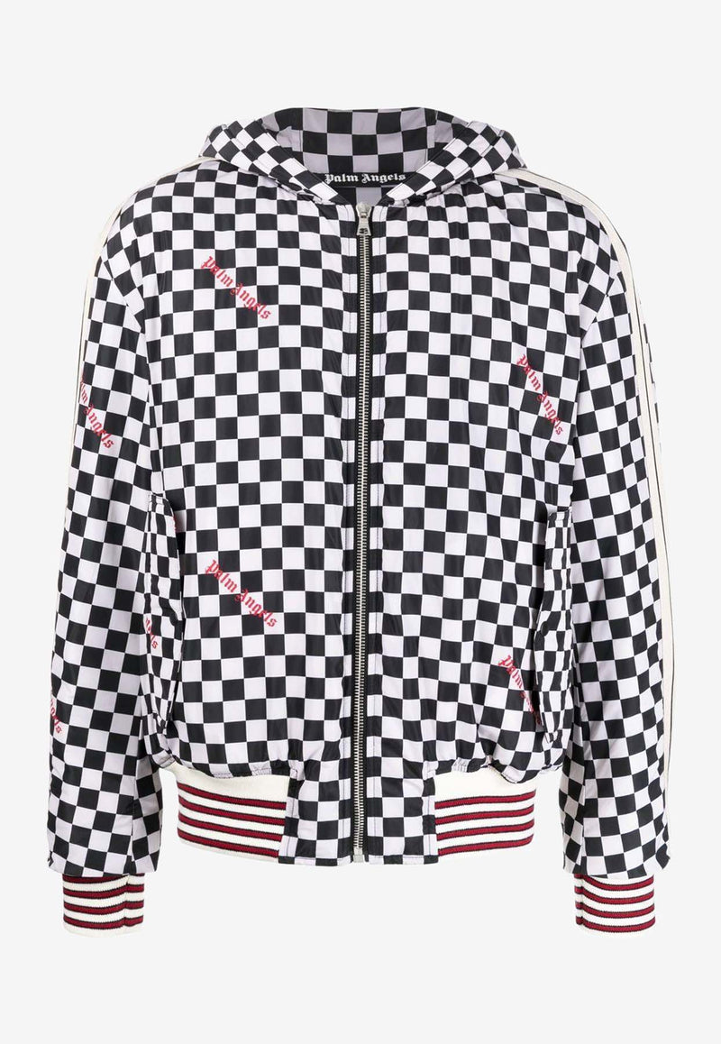 Palm Angels Checked Zip-Up Hoodie PMEA225F22FAB0011025 Monochrome