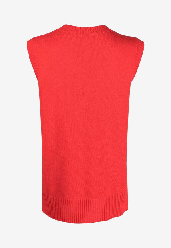 CORMIO Squirrel Print V-neck Knit Top  Red NICOLESUPERFINEWOOLP