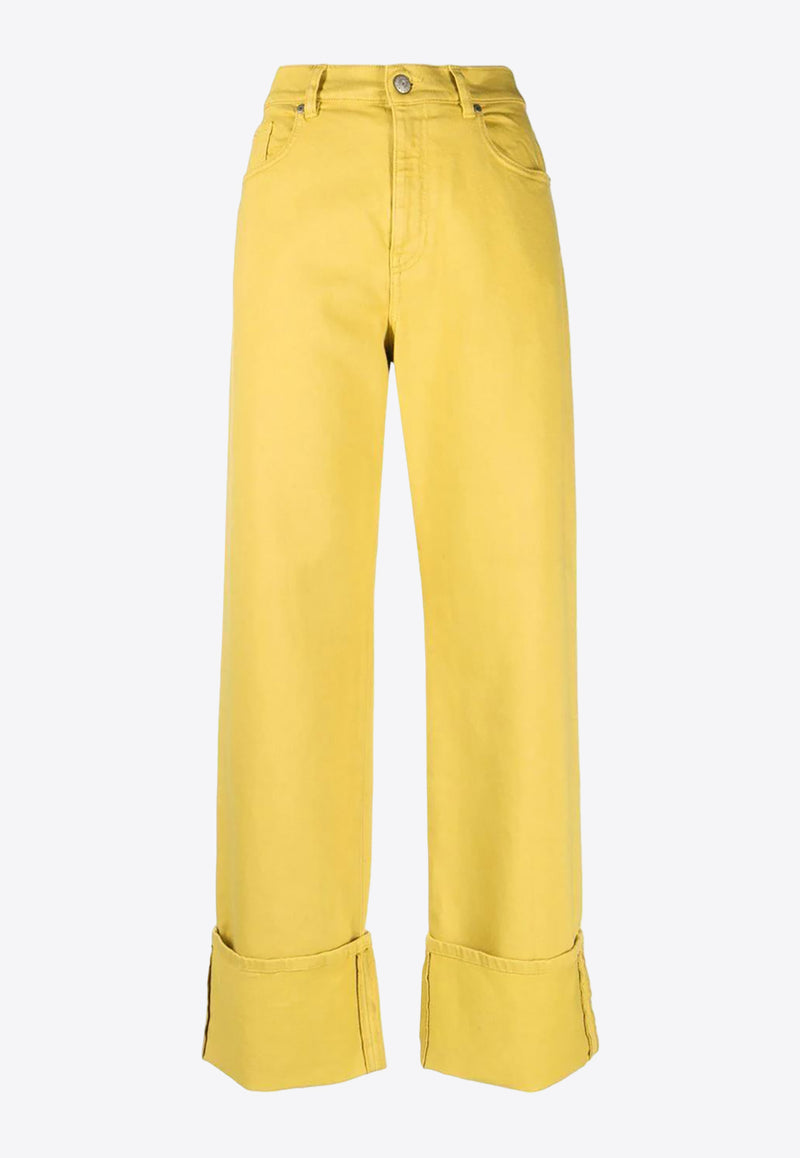 P.A.R.O.S.H Turn-Up Cuffs Straight Jeans Yellow D231171CABAREXY047