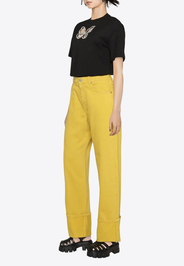 P.A.R.O.S.H Turn-Up Cuffs Straight Jeans Yellow D231171CABAREXY047