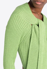 MSGM Ribbed Knit Knotted Wool Sweater Green 3141MDQ11021777736