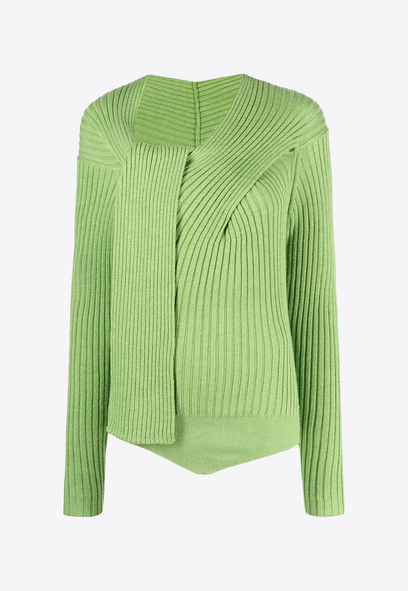 MSGM Ribbed Knit Knotted Wool Sweater Green 3141MDQ11021777736