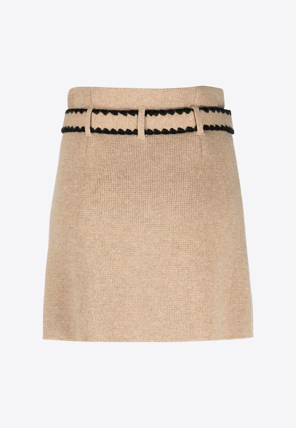 CORMIO Belted Wool Mini Skirt Beige HELGA30BEIGE