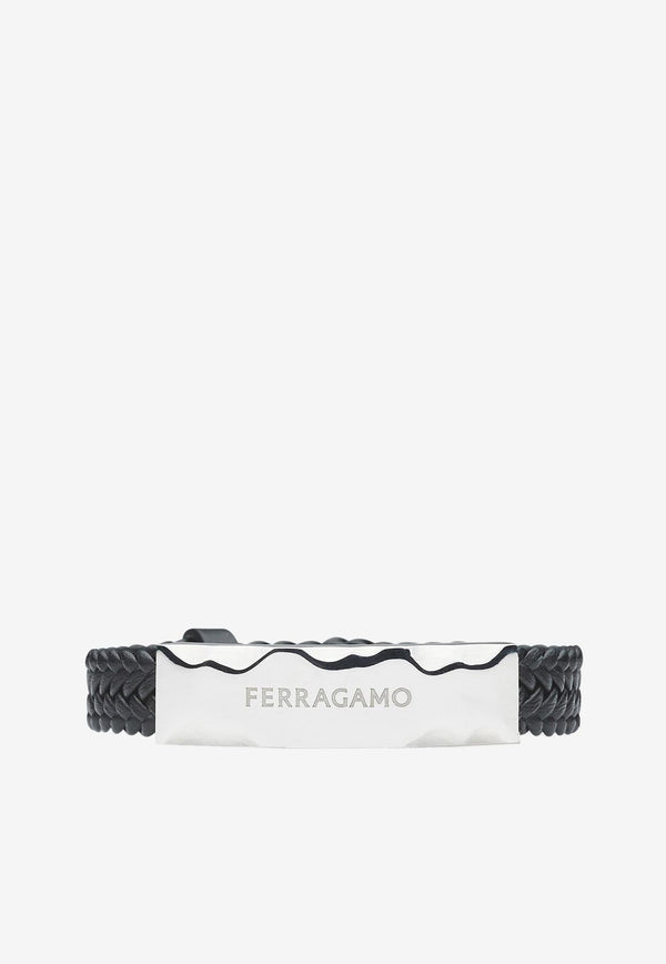 Salvatore Ferragamo Braided Logo Bracelet 770321 BR BLADEPELL 764546 BLACK/PLD Black