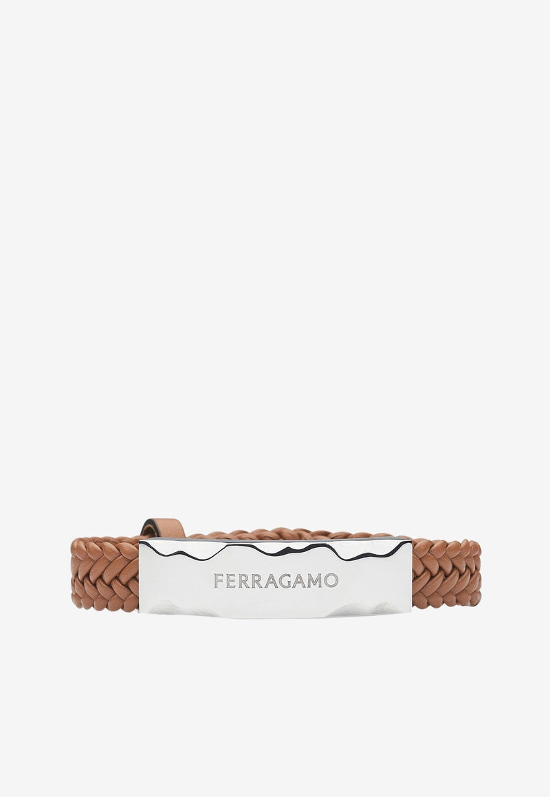 Salvatore Ferragamo Braided Logo Bracelet 770321 BR BLADEPELL 764548 CUOIO/PLD Tan