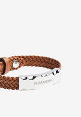 Salvatore Ferragamo Braided Logo Bracelet 770321 BR BLADEPELL 764548 CUOIO/PLD Tan