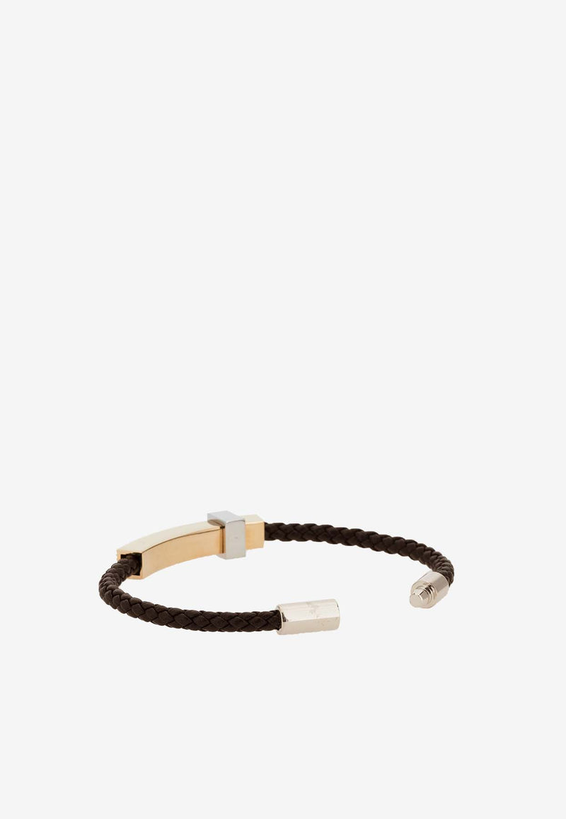 Salvatore Ferragamo Medium Braided Leather Bracelet with Metal Bar 770339 BR LIGHCUBE 771332 T DI MORO